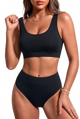 Tempt Me Medium Black High-Waisted Sporty Bikini Set Two-Piece Swimsuit