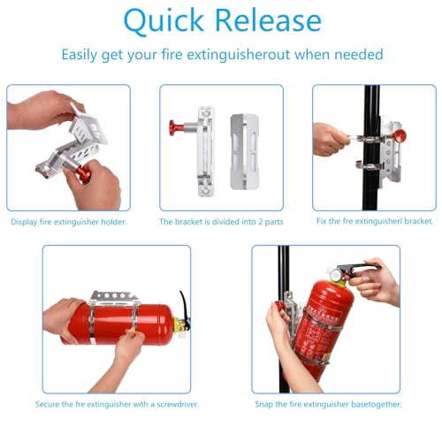 Vehicle Fire Extinguisher Mount Bracket, Aluminum Adjustable Quick Release Roll Bar Fire Extinguisher Bottle Mount with 8 Clamps, Compatible with Jeep Wrangler JK TJ Rubicon UTV, Silver