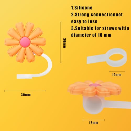 5-Piece Flower Silicone Straw Covers - 10mm Dust-Proof Toppers - Warm Tones