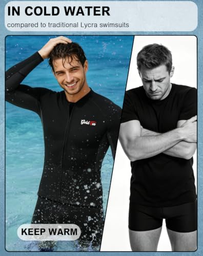GoldFin Men's 2mm Neoprene Wetsuit Top Jacket Black X-Large Water Sports