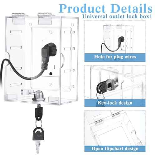 2 Pcs Safety Outlet Cover Box Clear Lock Box with Key Covers for Electrical Outlets, Provides Space Inside for Plugs, Proof Socket Covers Ease Operation