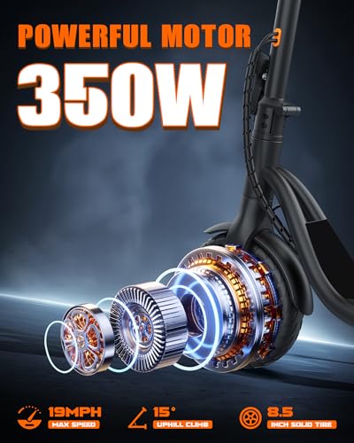 Electric Scooter V3 - 350W Motor, 19 MPH, 28 Mile Range, Black & Orange