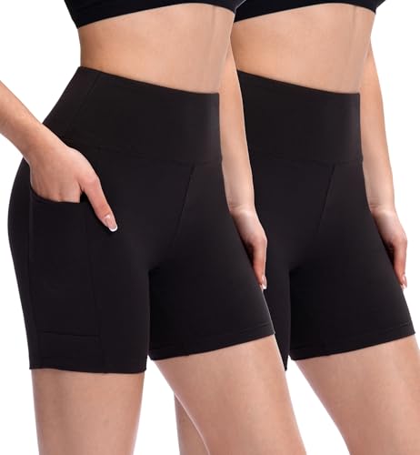 OVESPORT 2 Pack High Waisted Biker Shorts for Women - Black, XL/XXL