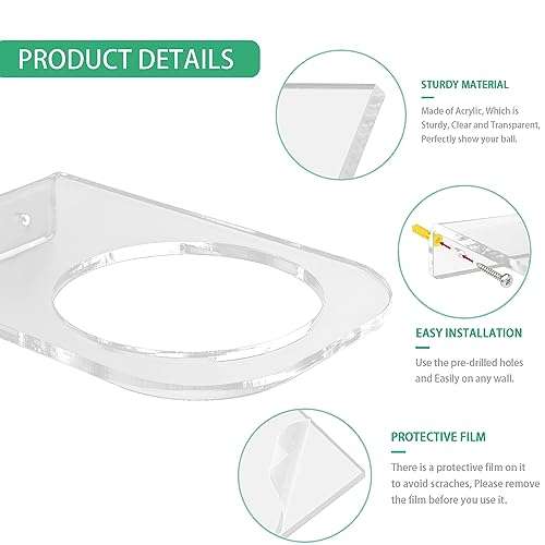 2 Pack Clear Acrylic Ball Holder Wall Mount for Basketball, Football, Soccer & Volleyball
