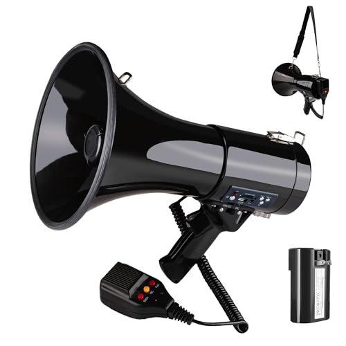 50W Megaphone Bullhorn with Detachable Microphone - Black