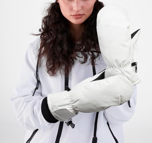 Warm Winter Ski Gloves for Men & Women - White Mittens