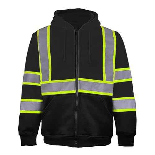 Hi Vis Safety Hoodie for Men ANSI Class 3, Reflective Jacket Zip Hoodie with Black Bottom for Construction Work