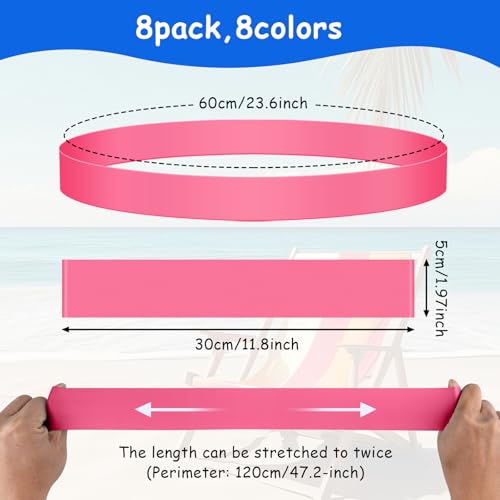 8 Pack Beach Towel Bands - Mixed Colors Towel Clips for Chairs