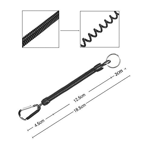 Retractable Coil Cord Keychain with Carabiner - Pack of 2 Black