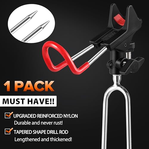 PLUSINNO 1 Pack Fishing Rod Holders with 360° Adjustable Angles - Red & Black