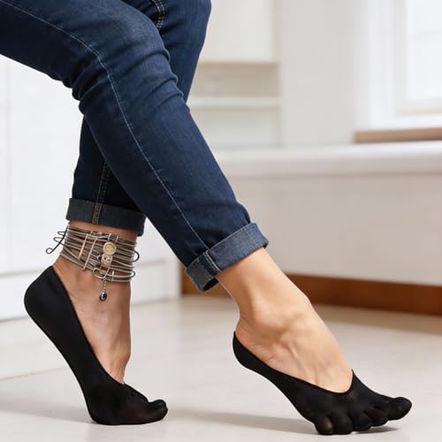 No Show Toe Socks for Women & Men - 4 Pairs Five Finger Separator - Black