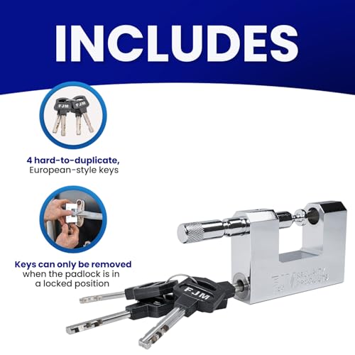 FJM SPSA80-KA D-Style High Security Padlock, Home Improvement Anti Theft Trailer Lock, Bike Lock, & Door Lock. Also for Outdoor Storage Shed, Includes Master Lock Set, Keyed Alike, 3 1/8" (80mm)