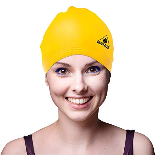 Latex Swim Cap for Long Hair - Durable Unisex Adult Swimming Gear - Yellow