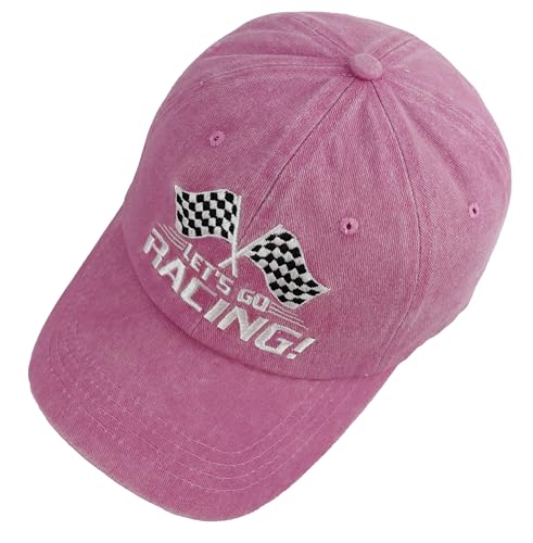 Pink Let's Go Racing Embroidered Cotton Baseball Cap for Men Women - One Size