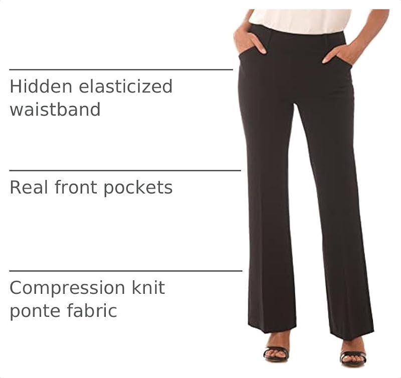 Rekucci Women's Black Secret Figure Pull-On Wide Leg Dress Pants - Regular/Petite/Tall Fit