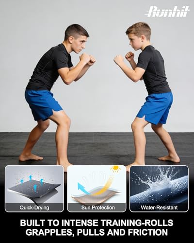 Runhit Kids MMA BJJ Wrestling Shorts - Small Black, No-Gi Grappling Training