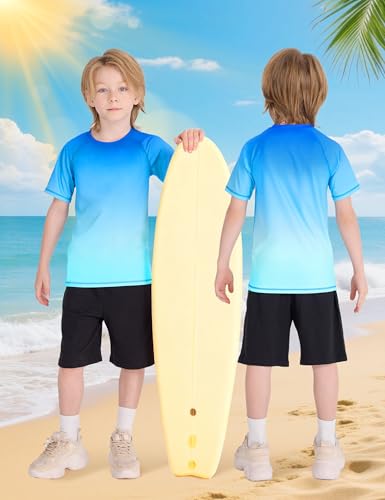 Boys Rash Guard Swim Shirt - UPF 50+ Quick Dry - Medium Blue-Green