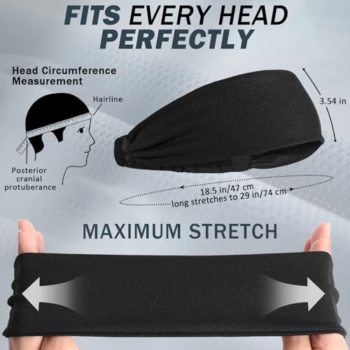 Black Running Headbands - 5 Pack Non-Slip Moisture Wicking Sweatbands