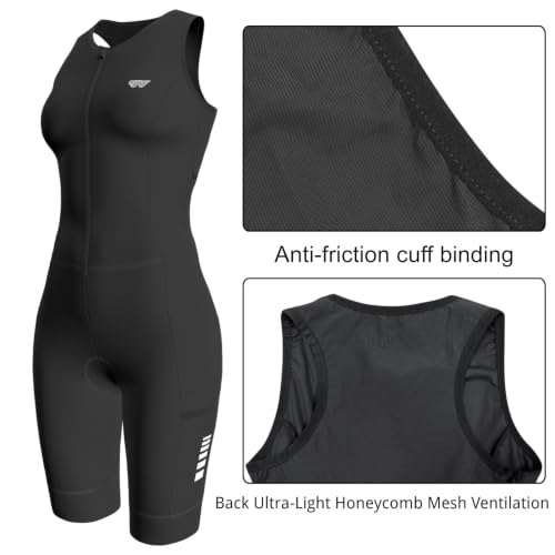 Women's Sleeveless Triathlon Suit - Padded Quick-Dry Skinsuit with 4 Pockets
