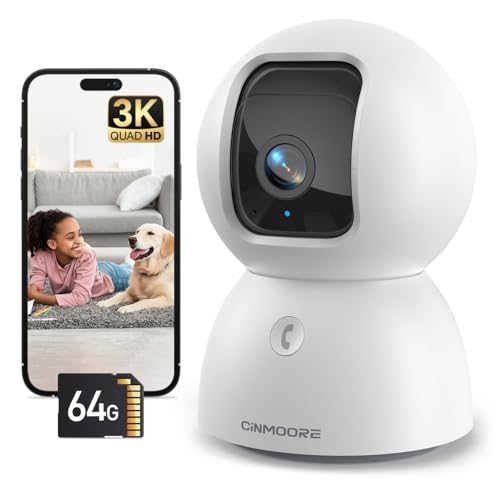 3K Baby/Pet Security Camera with 64GB SD Card, No Monthly Fee, 360¡Æ Pan-Tilt, Color Night Vision, AI Cry/Motion Detection, 2-Way Talk, WiFi 6, Compatible with Alexa
