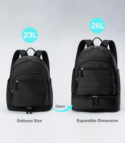 Uselike Waterproof Gym Backpack for Women Men with Shoe & Wet Pocket - Black
