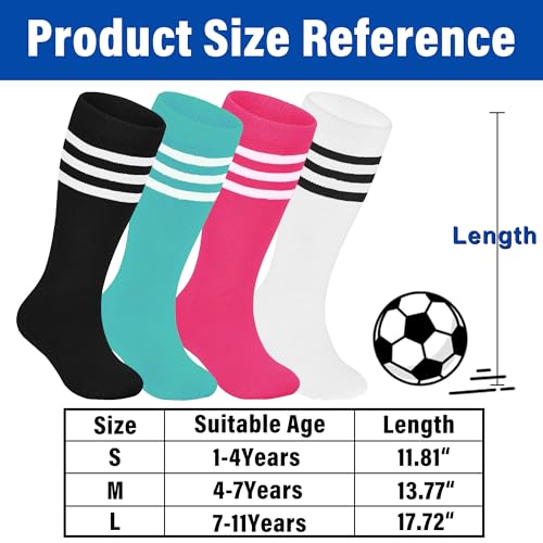 LPMOERA 4 Pairs Toddler Knee High Athletic Soccer Socks for Boys Girls - 1-4T Hot Pink/Black/Lake Blue