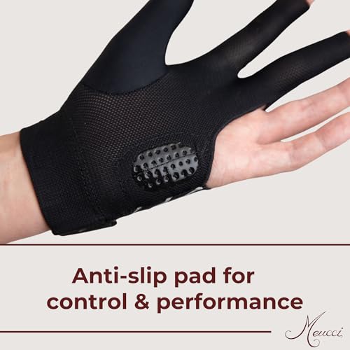 Billiards Glove - Anti-Slip Padding, Smooth Stroke - Black, Large, Left Hand