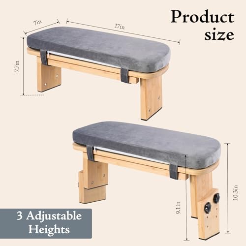 Adjustable Height Bamboo Meditation Bench with Velvet Cushion