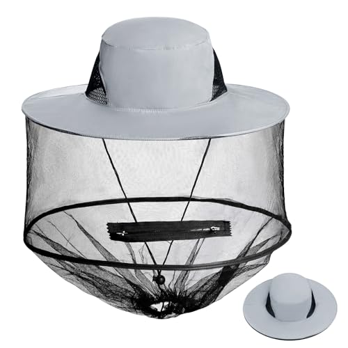 Mosquito Head Net Hat with Hidden Mesh - Grey