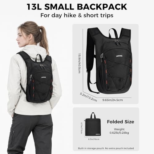 LAIMEIWEE Black 13L Foldable Hiking Backpack - Lightweight Travel Daypack for Men & Women