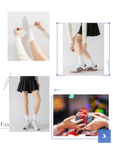 YUWELL Women's Cotton Crew Socks 4 Pairs Size 5-10 White Striped, One Size