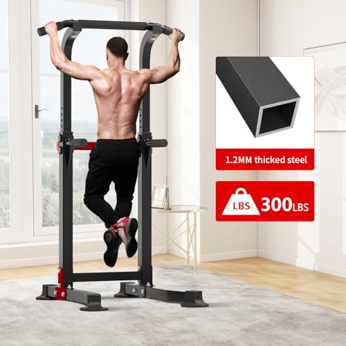 Adjustable Pull Up Bar Dip Station - Black & Red
