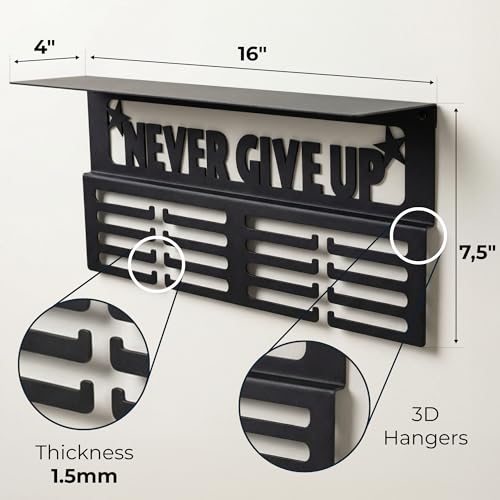 Wall-Mount Medal Holder & Trophy Shelf - Holds 64+ Medals