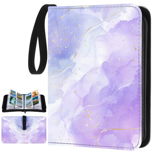 Humyoun Purple Marble Card Binder 4/9 Pocket PU Leather, 9.8 x 7.7 x 2 Inch