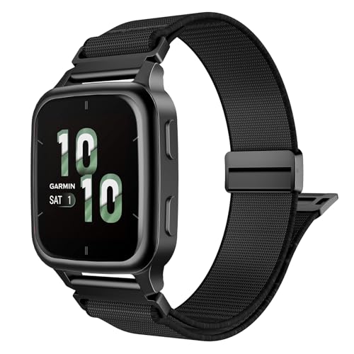 Stretchy Nylon Band for Garmin Venu 3/2 & Amazfit Bip - Black 20mm