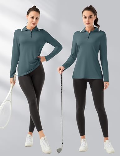 Women's Long Sleeve Golf Polo Shirt - X-Small, Xmist Blue, UPF 50+