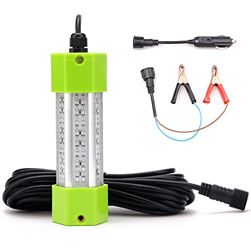 Lostcat 70W Waterproof Underwater Fishing Light with 25ft Wire & Green LED, Submersible Night Attractant with Battery Clips & Cigarette Charger