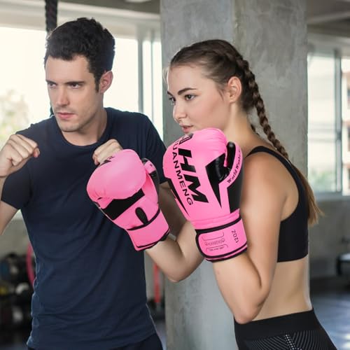 PiscatorZone 12 oz Pink Boxing Training Gloves for Women & Adults – Shockproof, Breathable Muay Thai Sparring
