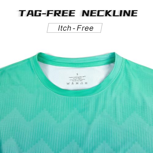 Men's Athletic T-Shirt - Short Sleeve Running Top - Large Aqua Wave
