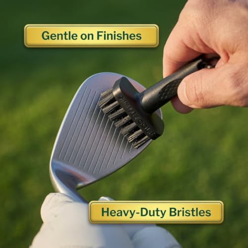 Smiley Golf Mini Golf Brush – Retractable Groove Cleaner with Carabiner Clip (20" Extendable Cord) – Nylon Non-Scratch Bristles