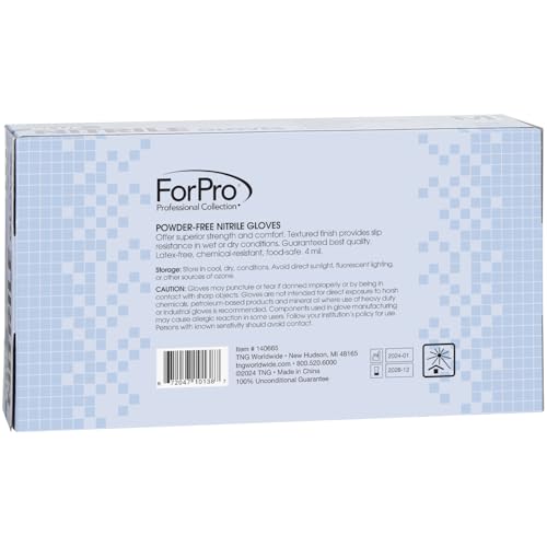 ForPro Professional Collection Disposable Nitrile Gloves, Chemical Resistant, Powder-Free, Latex-Free, Non-Sterile, Food Safe, 4 Mil, Blue, Medium, 100-Count