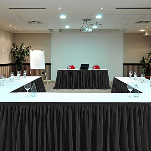 PARTISKY 17ft Black Polyester Ruffle Table Skirt for Banquet & Wedding Tables