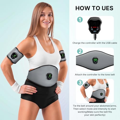 Fitness Belt - Powered Muscle Stimulator for Home Use, Grey