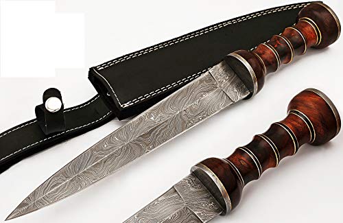 Handmade Damascus Steel Roman Gladius Sword with Red Wood Handle - Replica 15" Collectible Weapon
