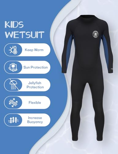 Lemorecn Kids 3mm Full Wetsuit + 2mm Shorty Wetsuit, Black+Navy, 12