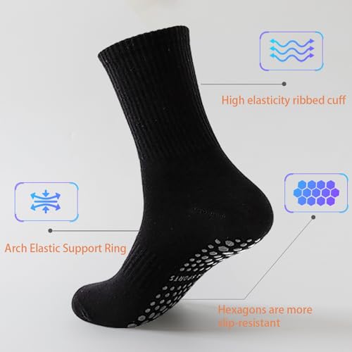 Mid-Calf Pilates Grip Socks for Women - Non-Slip Yoga Socks - 3 Pairs Black