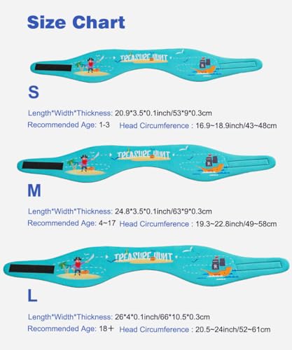 Neoprene Swimming Headband for Kids & Adults - Light Blue Pirate & Boat