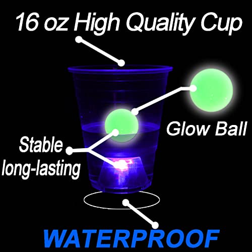 Glow-in-The-Dark Beer Pong Set with Table Mat, Cups, LED Lights & Pongs for Indoor Outdoor Party
