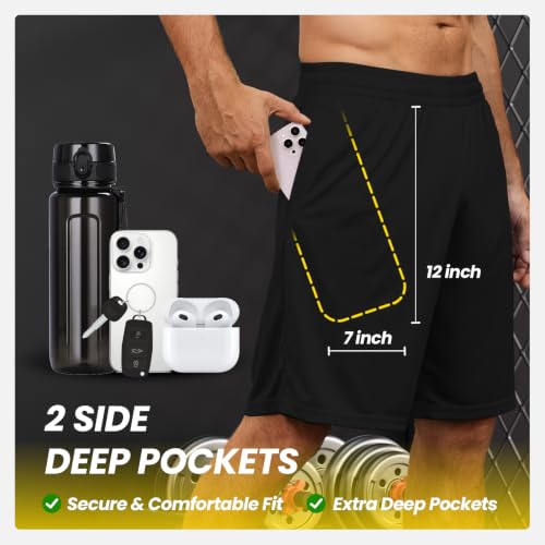 Men's Quick Dry Athletic Shorts with Pockets - Lightweight Gym Wear