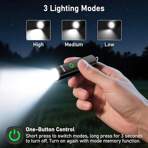 EDC Rechargeable Keychain Flashlight - 360L Mini Portable - Black